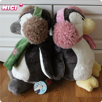 NICI企鹅公仔 情侣耳包企鹅 刺绣围巾企鹅 儿童玩具礼物礼品