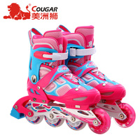 美洲狮正品溜冰鞋儿童全套装可调闪光小孩轮滑鞋旱冰鞋成年人男女