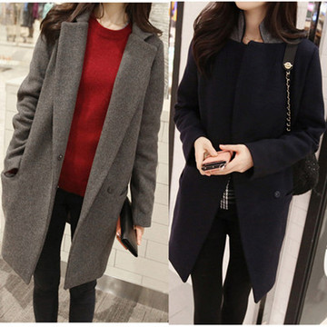 韩版冬天保暖羊绒毛呢外套女中长款显瘦茧型加厚呢子大衣小香风