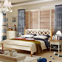 简约欧式卧室家具套装白色烤漆实木双人床地中海水曲柳公主床婚床