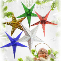 圣诞节装饰品节日商场酒吧吊顶立体镭射圣诞五角星灯罩纸星星挂饰