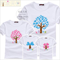 三件包邮大码家庭亲子装短袖T恤一家三口装母女全家夏装爱心树