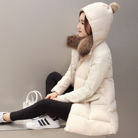 2015冬装新款 韩版修身连帽貉子毛领棉衣棉服女中长款加厚外套潮