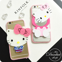 hello kitty猫iphone6s plus透明包边手机壳 配镜子猫咪苹果6软套
