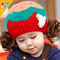 婴儿毛线帽子女宝宝假发帽0-1-2-3岁秋冬小孩假发儿童帽冬季女