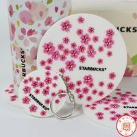 星巴克限量2015台湾新款樱花杯垫 立体创意硅胶垫 隔热垫防滑垫子