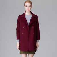 2015秋冬女装走秀款西装领双排扣羊毛呢大衣 中长款呢子大衣外套