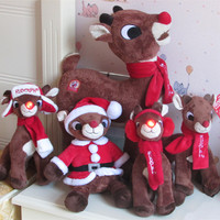 圣诞老人红鼻子围巾驯鹿鲁道夫玩偶小型毛绒玩具公仔超大装饰