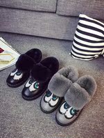 2016冬季新款韩版加绒甜美卡通兔毛雪地靴平底短靴学生保暖棉鞋