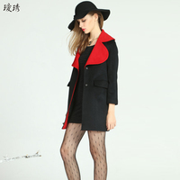 原创女装品牌高端拼色韩版中长款羊绒大衣长袖保暖羊毛外套茧型潮