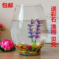 创意时尚圆形透明玻璃迷你金鱼缸简约现代田园风格水培花瓶花器