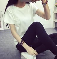 2016年夏季新款韩版休闲女装短袖T恤学生装带口袋打底衫 圆领上衣