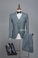 复古英伦风 绅士纯色西装 修身韩版浅蓝色 潮男瘦身西服 单件西装