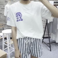 2015夏季韩版东大门代购百搭日文可爱前后双面印花原宿短袖T恤女