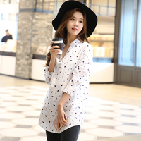 春装修身通勤白色套头常规韩版中长款新款长款印宽松碎花衬衫女款