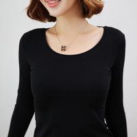2016秋季新款黑色长袖T恤女纯棉修身短款打底衫圆领上衣紧身体恤