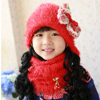 宝宝帽子秋冬 韩版女童帽子围巾套装 冬季婴儿帽儿童护耳套头帽女