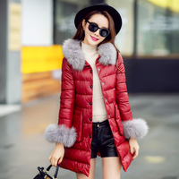 冬装新款女装韩版皮草显瘦中长款pu皮棉衣袄女狐狸毛领外套加厚