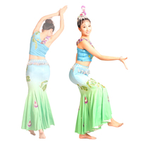 傣族孔雀舞蓝渐绿雀之舞演出服饰傣族舞蹈服装孔雀舞舞蹈演出服饰