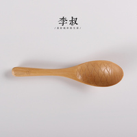 日式天然实木厨房鱼形木制饭勺  日式和风复古饭勺子 创意餐具