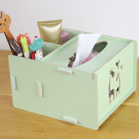 创意DIY纸巾盒带笔筒 桌面整理盒 木质抽纸盒