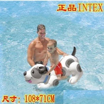 intex儿童宝宝戏水水上充气坐骑动物造型小狗冲气浮排玩具座圈礼