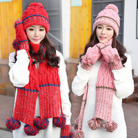 女士生日礼物韩版冬天可爱毛线帽子围巾手套三件套秋冬季学生套装