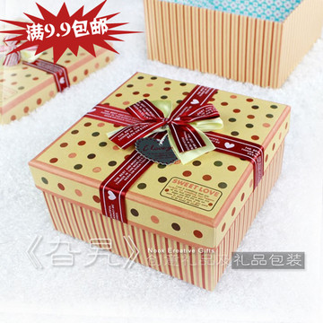 礼物盒正方形礼品盒包装盒纸盒套盒 牛皮纸圆点图案花盒