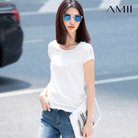 AMII2015t恤nv女短袖夏修身显瘦圆领套头棉质简约韩版学生打底衫