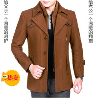 2015秋冬季中年男士韩版修身爸爸男装夹克上衣羊毛呢双层翻领外套