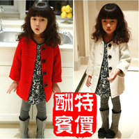 新款韩版秋冬装女童外套风衣玫瑰花扣儿童中长款呢子大衣儿童外套