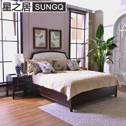 美式实木床双人床1.8米1.5米皮靠背软包床卧室复古小户型家具CH77