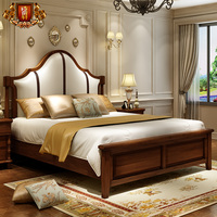 诗帝轩家具 全实木美式床 真皮软包双人床 欧式床 1.8米婚床