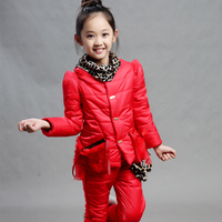 童装女童冬装2015韩版儿童中大童冬季加厚卫衣两件套加厚棉衣套装