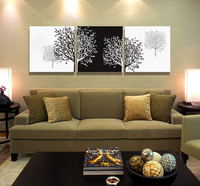 画堂春 装饰画客厅沙发无框挂画简约现代抽象三联壁画 黑白发财树