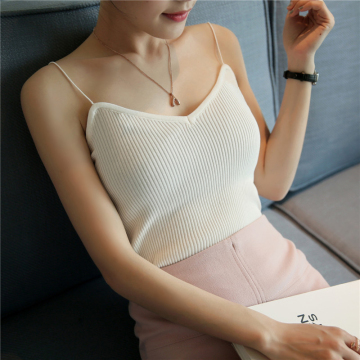 夏季女装新品韩版修身竖纹针织打底衫性感显瘦简约细吊带背心女潮