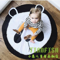 INS新品卡通熊猫纯棉儿童爬行垫狐 游戏垫圆地毯儿童房装饰品现货