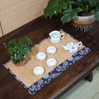 日式茶垫茶席 青花布禅意棉麻 杯垫桌旗茶垫茶帘隔热垫功夫茶