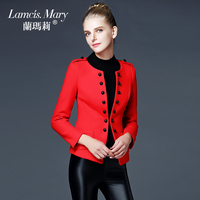 兰玛莉2015冬装新款妮子大衣女中长款红色呢子修身大衣毛呢外套女