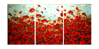 发财树手绘画沙发背景三联画客厅欧式法式挂画现代红花装饰品包邮