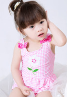 夏季小童中童大童宝宝泳衣女孩粉红色柔软舒服儿童泳衣