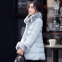 2015冬装新款羽绒服女中长款加厚兔毛领大码宽松鸭绒外套时尚正品