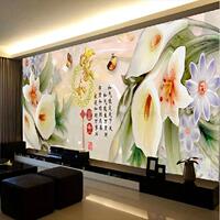 新款客厅十字绣花开富贵牡丹百合福 百合钻石画电视机背景墙大幅
