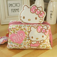 日韩新款hello kitty可爱豹纹卡通化妆包 凯蒂猫收纳包手拿包女士