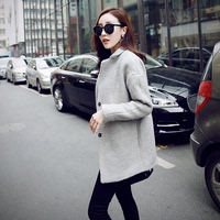 2015韩版新款女装秋季中长款呢子大衣纯色时尚休闲羊毛呢外套韩国
