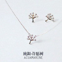 小清新s925纯银项链 女 韩版时尚许愿树锁骨链 纯银饰品