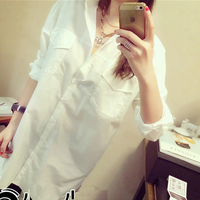 2016春装新款上衣白衬衫女长袖中长款韩版加大码宽松休闲女士衬衣