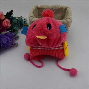 儿童帽子男女童秋冬保暖护耳套头 新韩版双层毛线宝宝针织毛绒帽