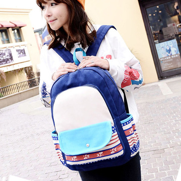 韩版帆布双肩包潮女电脑包学院风休闲初中学生书包旅行包一件代发