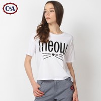 C＆A2015女式字母猫咪图案箱型圆领短袖T恤｜CA200149453
